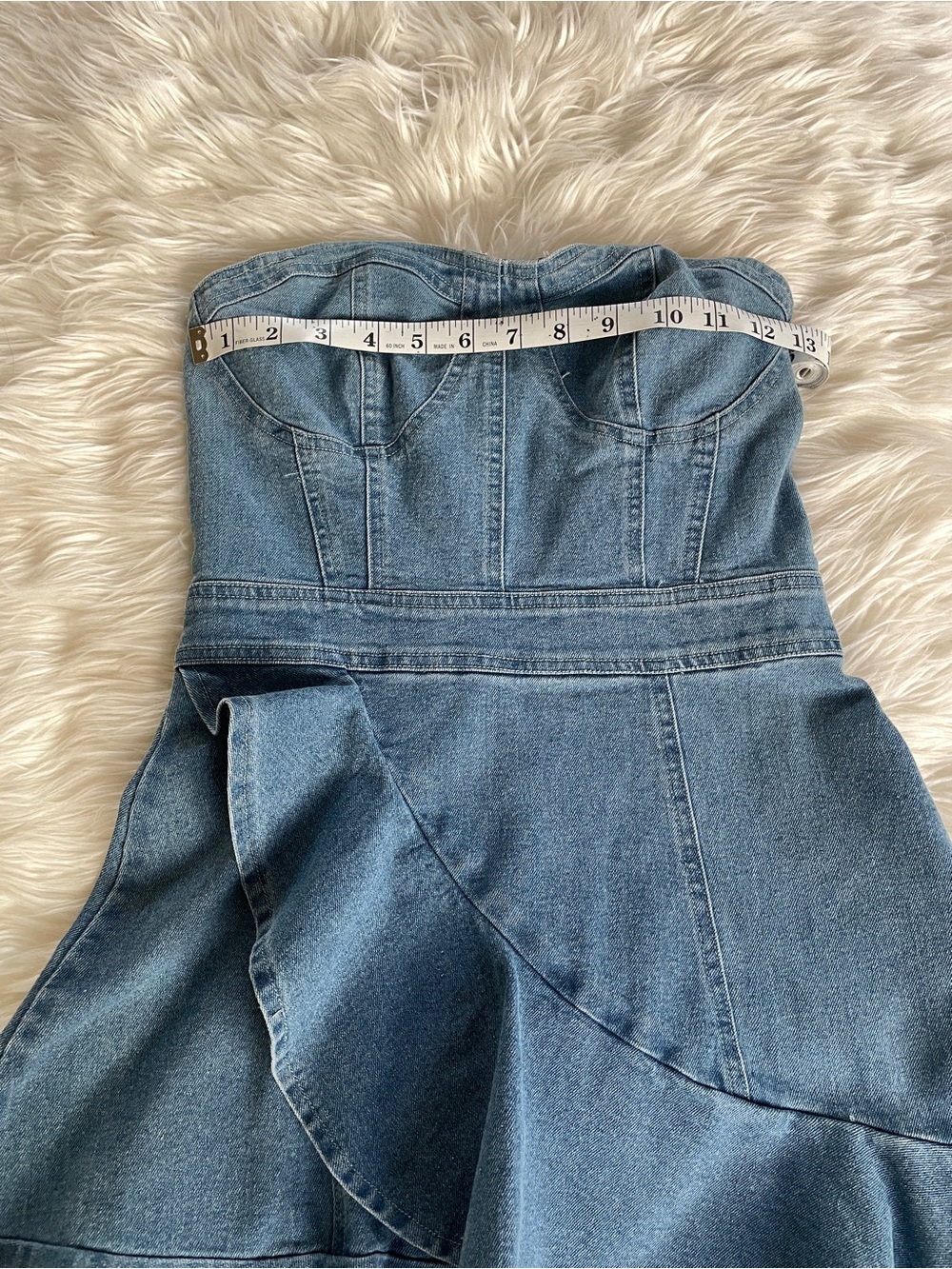 Strapless Denim Ruffle Dress - Blue - Picture 4 of 5